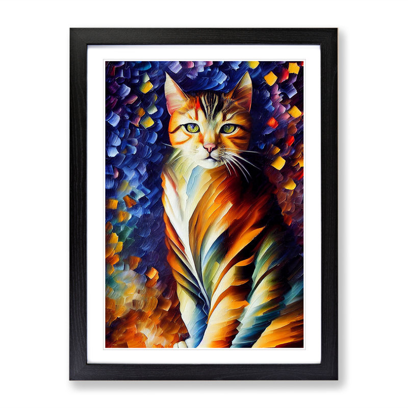 Cat Portrait No.6 - Single Picture Frame Print, 34cm H x 25cm W x 2cm D, Black
