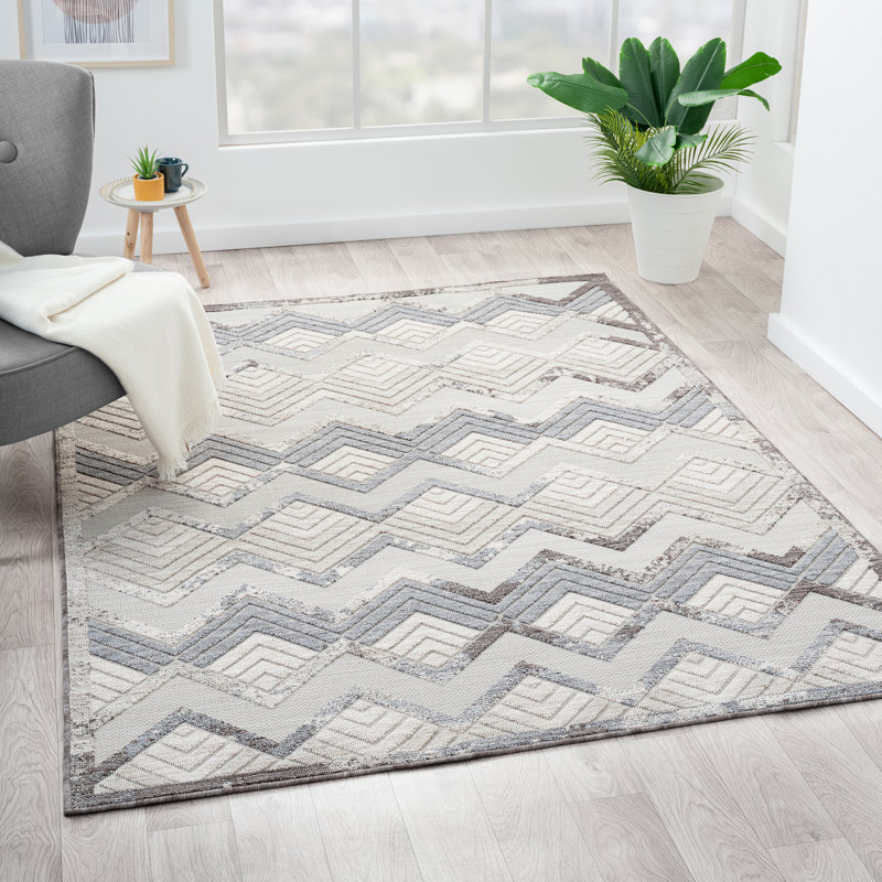 Jameer Chevron High-Low Pile Indoor/Outdoor Durable Performance Area Rug, Rectangle 7'10" x 8'10"