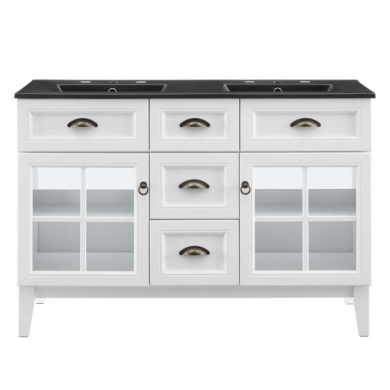Isle 48" White and Black Double Bathroom Vanity Cabinet