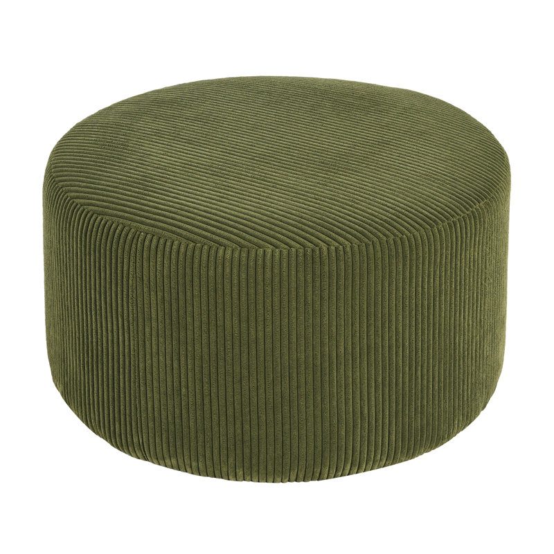 Upholstered Round Ottoman, Olive Green