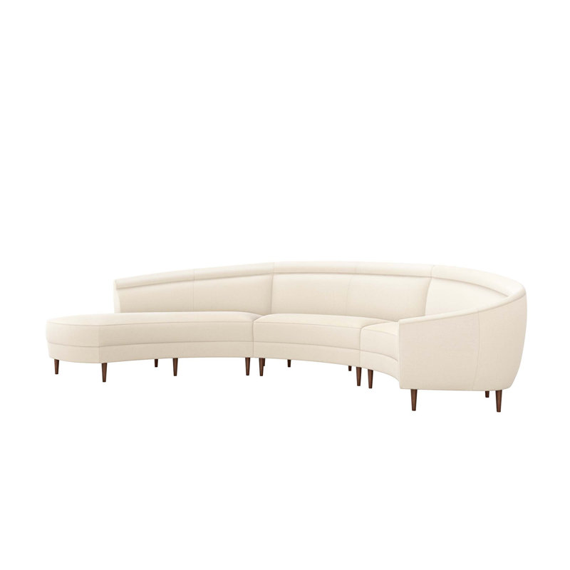 Capri Upholstered Curved Sectional, Left Hand Facing, Walnut, Feather Chenille