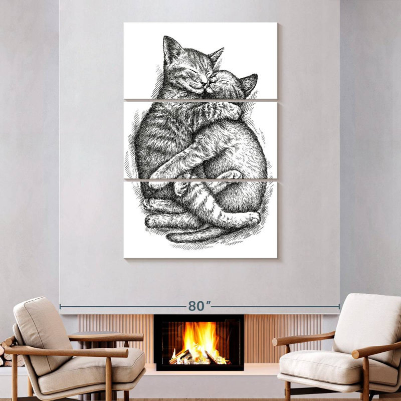 Deux chats câlins Brampt, H 74 po x l 48 po