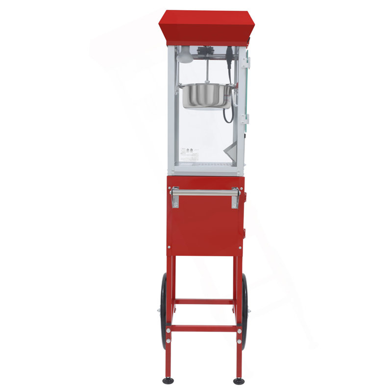 XH-P831-Machine à maïs soufflé de style cinéma avec chariot et bouilloire de 12 onces - rouge, style rétro sur roulettes