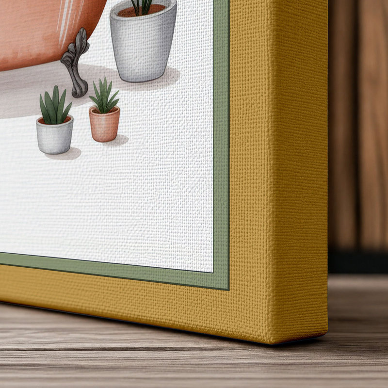 Dog's Bath Time Boho 1 Piece Wrapped Canvas Wall Art, 36x24 - 91.4 x 61.0 cm, Ochre Border