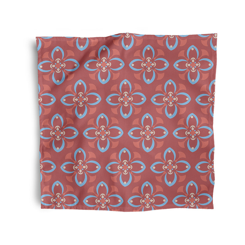 Chanele Geometric Floral Pattern Napkins, Coral