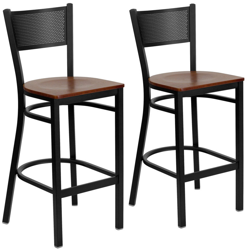 Miranda Grid Back Metal Restaurant Barstool, Cherry, 2