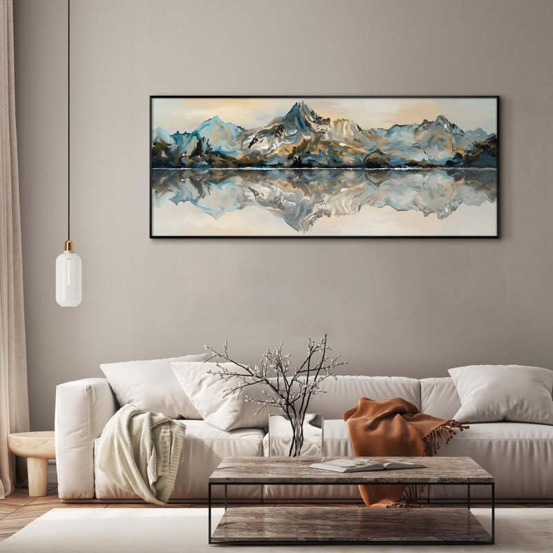 Très grande reproduction d'art sur toile - reflet de la montagne dans l'eau, paysage tranquille, œuvre d'art pour le salon ou la chambre à coucher - «Assemblage requis du cadre (cadre non fini)»
