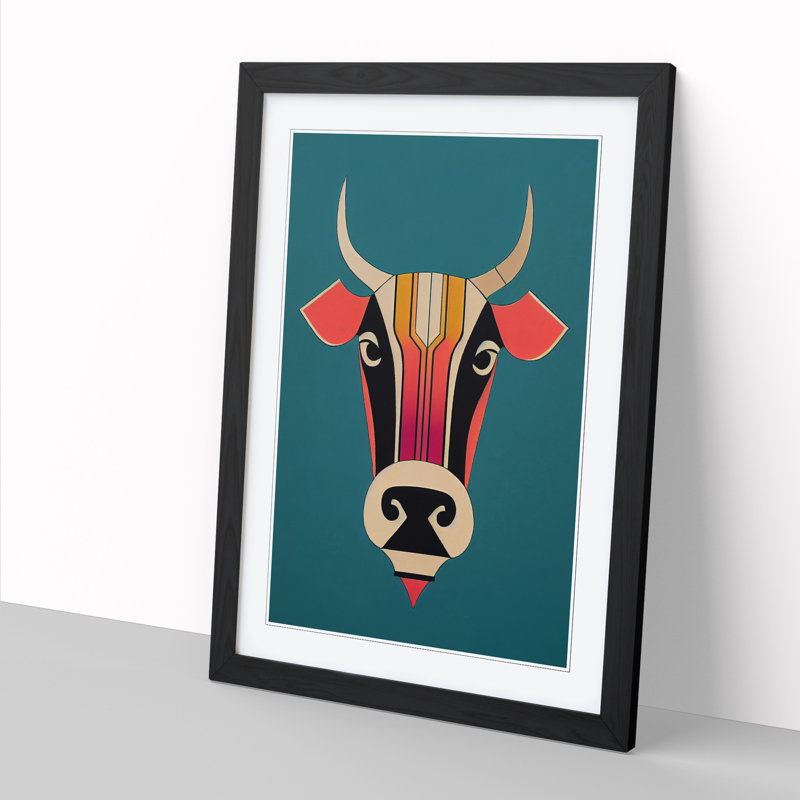 Leutrim Cow Art Deco Style - Picture Frame Print, 34cm H x 25cm W x 2cm D, Walnut