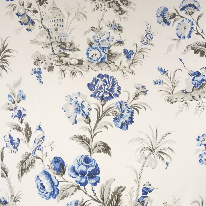 Jardin Somerset Linen Print Fabric, Porcelain