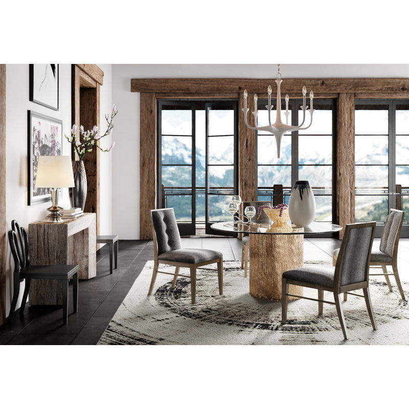 Signature Designs Trunk Segment Round Dining Table with Glass Top, Gold