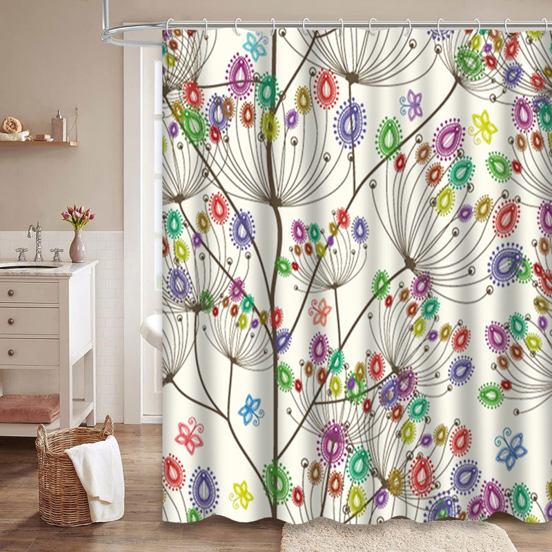 Rideau de douche à motif floral sans soudure à motif de feuilles d'automne avec 12 crochets, L 72 po x l 72 po