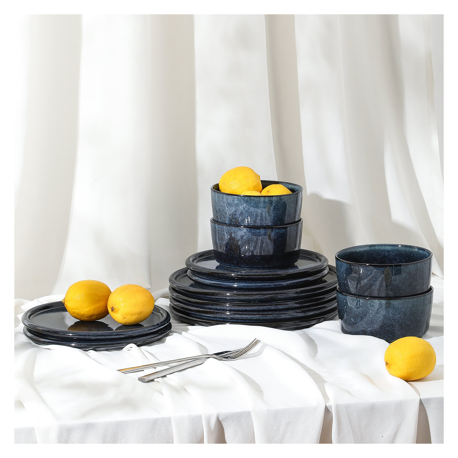Stone Lain Eden 12-Piece Dinnerware Set Stoneware, Blue