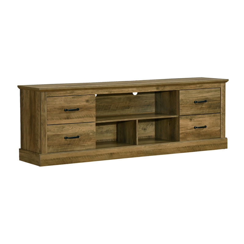 Meuble télé, console de 72 po, tiroirs de rangement, centre multimédia, salon, chambre à coucher, stratifié en chêne brun, transitionnel