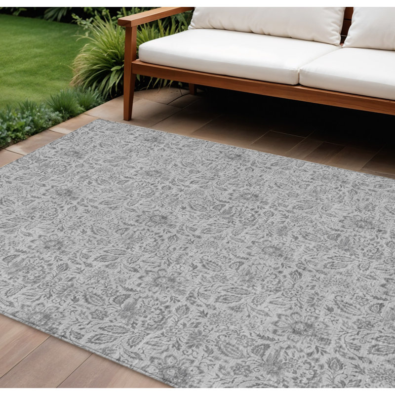 Tapis extérieur lavable abstrait 8 pi x 10 pi doré et gris anthracite