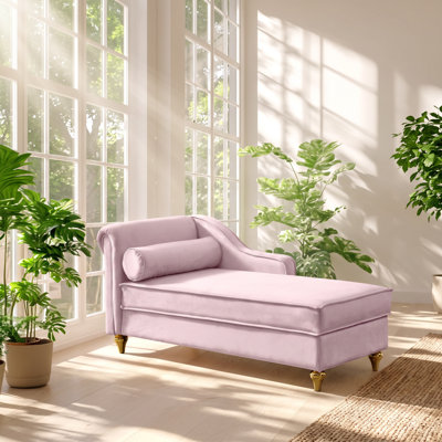Modern 60.6" W x 29.9" D x 27.5" H Eucalyptus Solid Wood Velvet Storage Chaise Lounge