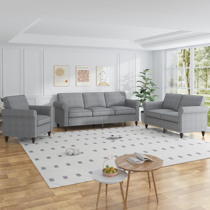  Ensemble de canapé rembourré 3 pièces - Canapé en microfibre moderne, conception peu encombrante pour les appartements et les petits salons