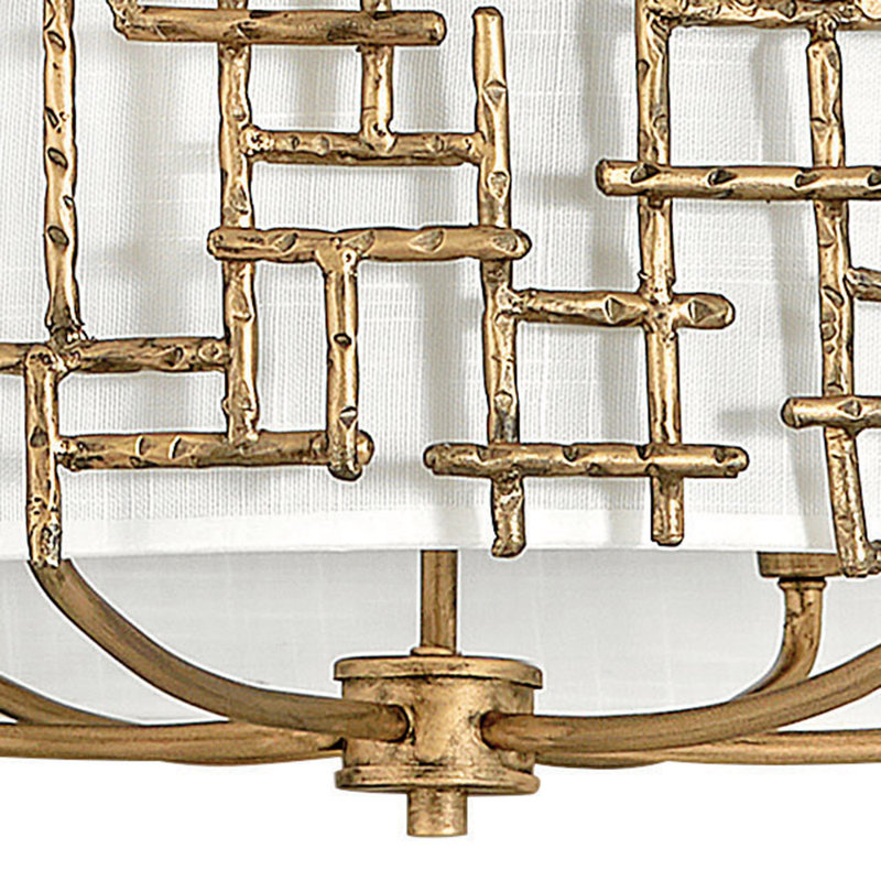 Fredrick Ramond Farrah 6-Light White Linen Drum Chandelier, Gold