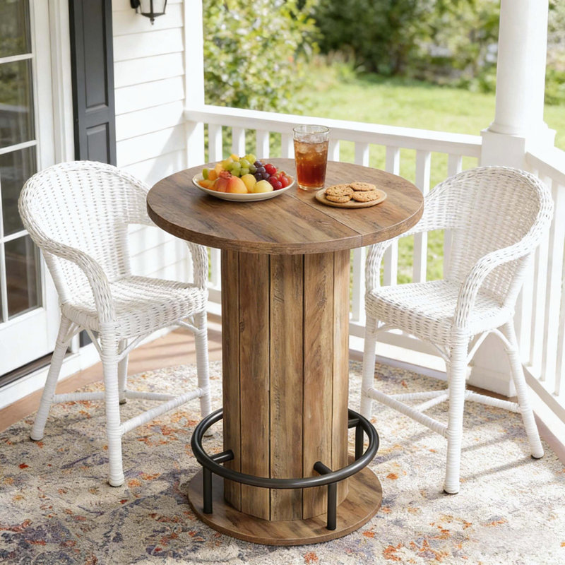 Table de bar ronde ronde avec base de style clôture, Brun rustique