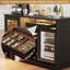 Armoire de bar à vin avec réfrigérateur, armoire à café avec lumières DEL et porte-verre, mini armoire de réfrigérateur avec rangement, capteur de corps humain, buffet de table pour la salle à manger de cuisine, noir