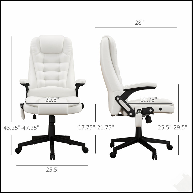 Fauteuil de bureau ergonomique en similicuir pivotant avec hauteur réglable et fonction de massage