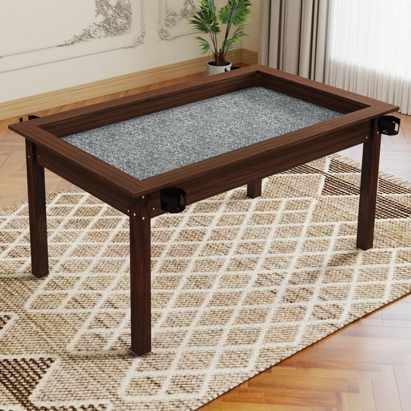Table de salle à manger 2 en 1 avec plateau amovible, porte-gobelets et pieds en bois massif Wesvara 63 po x 40 po