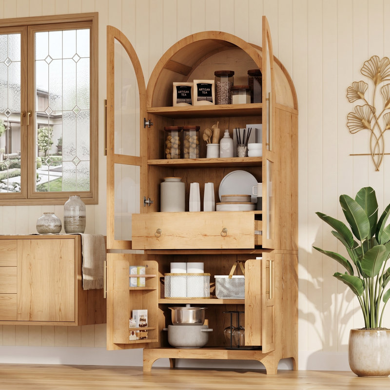 Armoire de rangement de 71 po de hauteur avec garde-manger caché Farmhouse, Naturel