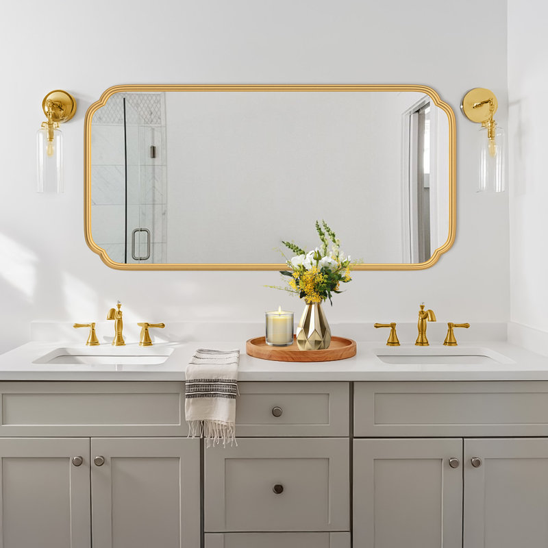 Miroir de salle de bain mural en verre trempé à haute résistance Marleth, Or, 48 po x 24 po