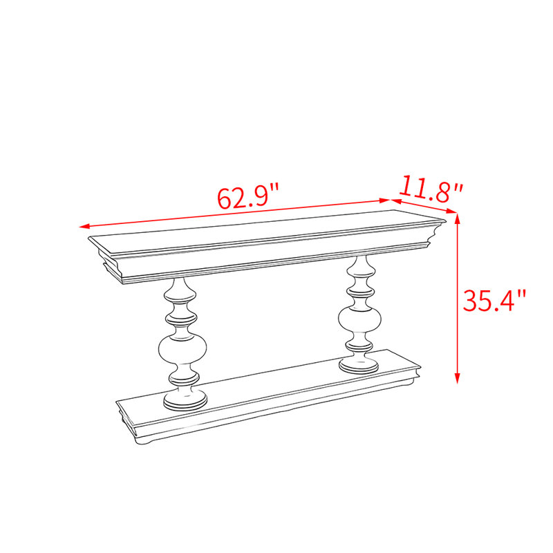 Console rétro en bois de style français, 35.4" H x 62.9" W x 11.8" D