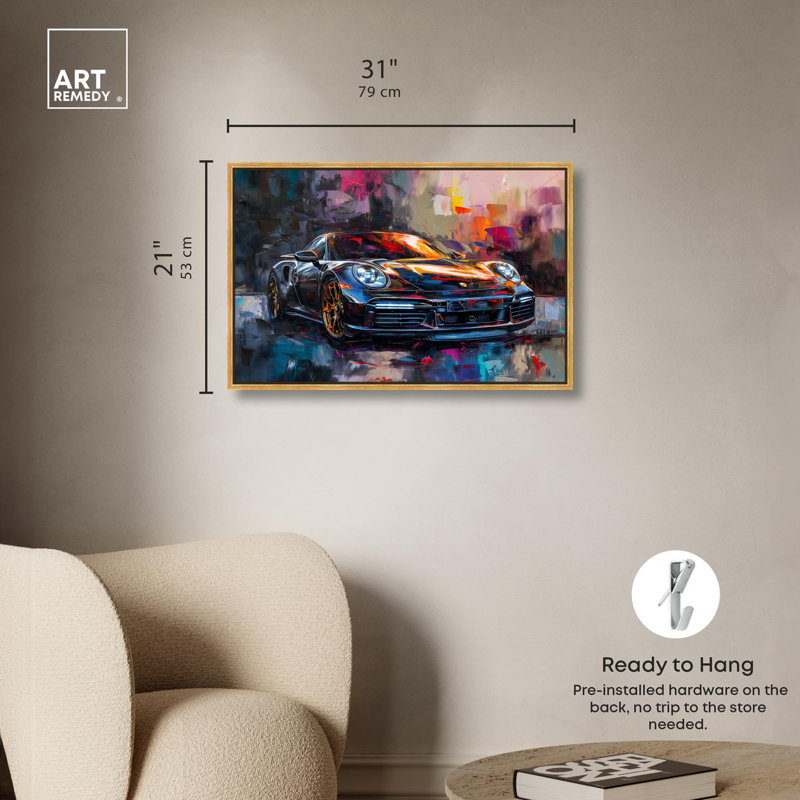Turbocharged Porsche II Canvas Lux Car Paintings by Art Remedy, Gold Floater Framed, 21.5" H x 31.5" W x 1.2" D