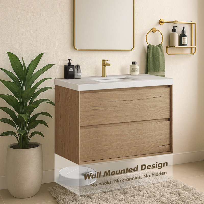 Meuble-lavabo flottant mural 36 po avec lavabo simple Melihcan