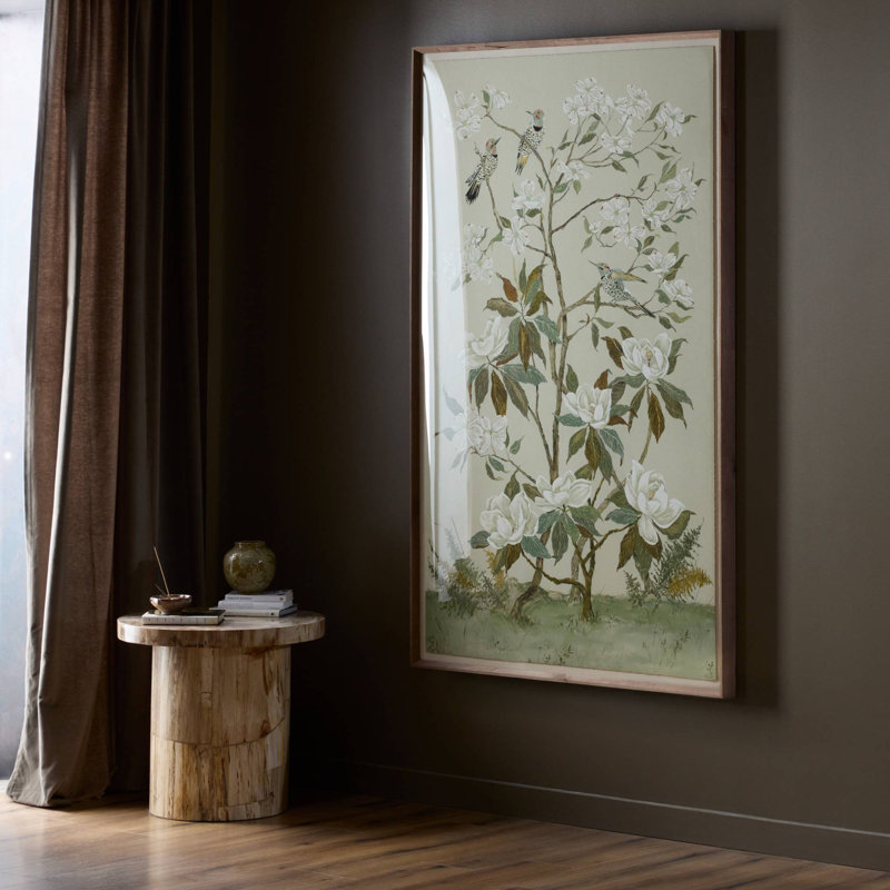 Tan Chinoiserie Painting by Laurel-Dawn Latshaw, 40" H x 26" W