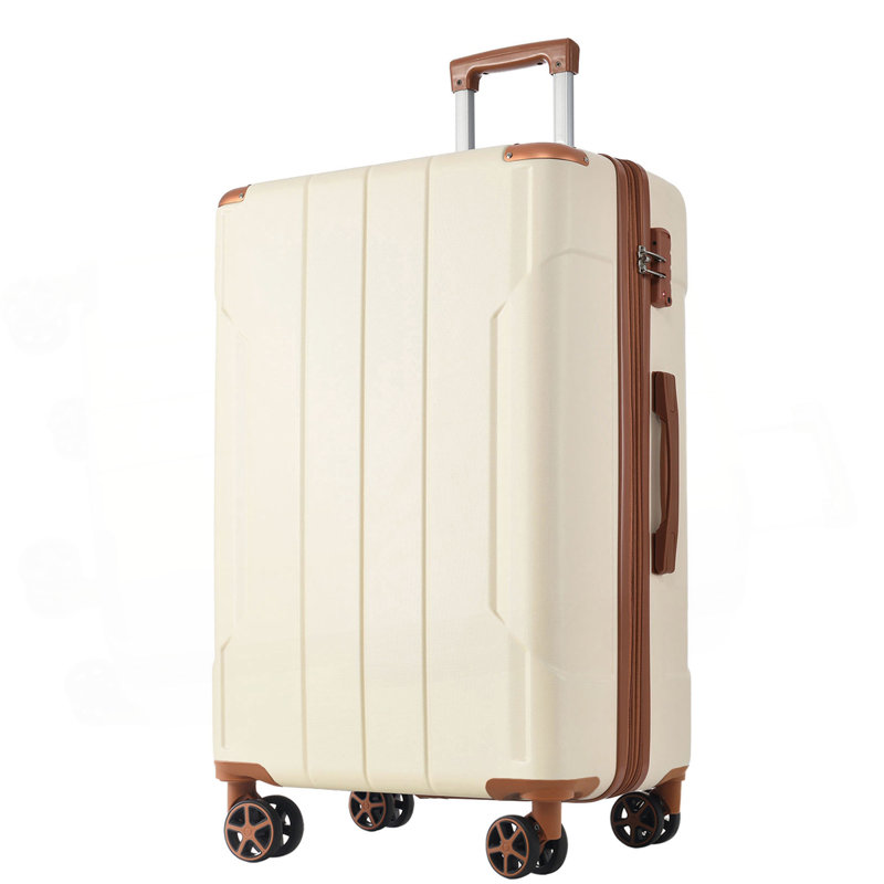 Valise rigide, valises en ABS léger et durable avec roues doubles, valise extensible 28 po à carreaux, Brown+White