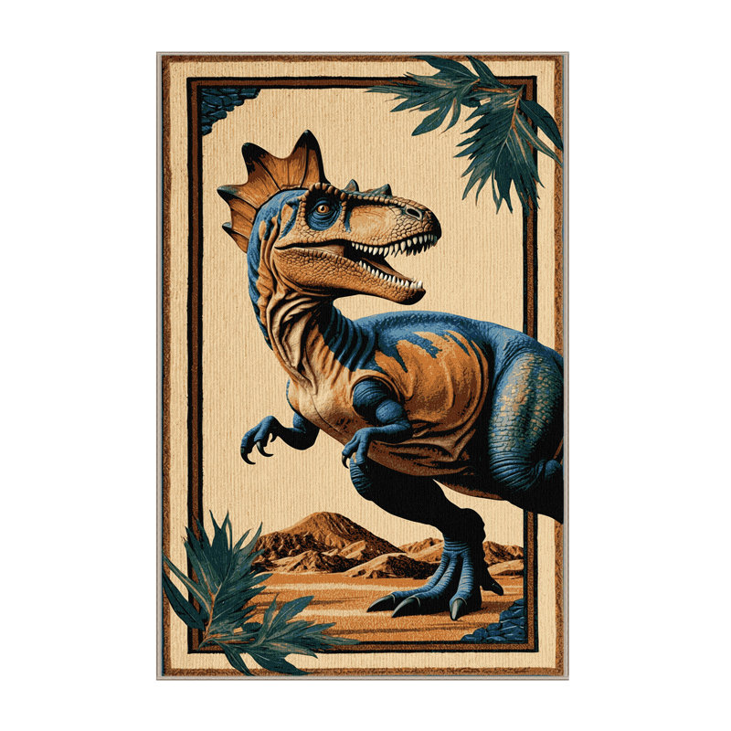 Machine Washable Dinosaurs Brown Area Rug, Rectangle 8' x 10'