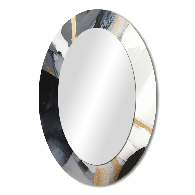 Black And Gold Harmony Of Marble I - Black Modern Oval Wall Mirror, 36" x 24"