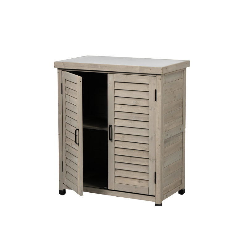 Banc de rempotage gris 31 po x 17 po x 36 po avec rangement et table en métal - Fabriqué à partir de pruche pour un grand jardin extérieur