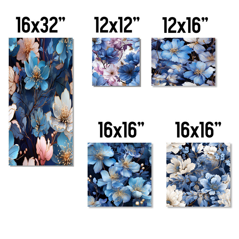 Fondulac - ensemble d'art mural en toile florale sur 5, Toile tendue