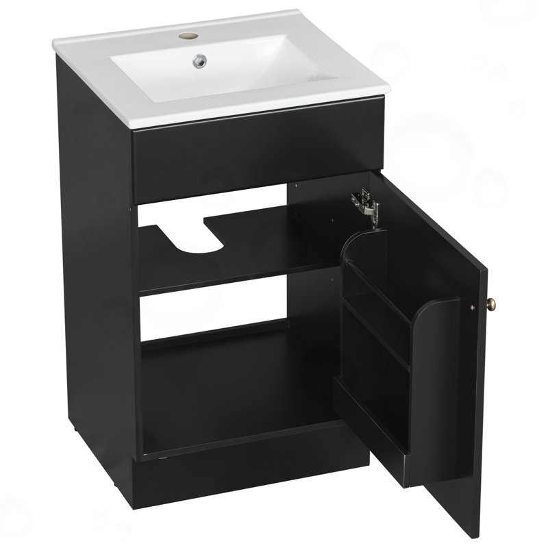 Meuble-lavabo avec lavabo et tablette réglable, Noir
