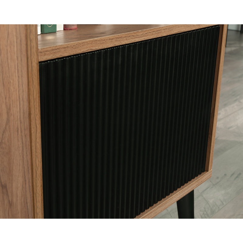 Serene Walnut and Black Adjustable Storage Cabinet with Doors