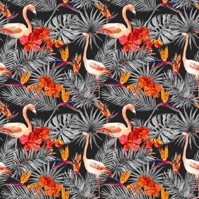 Premo Flamingo, Tropical Leaves, Exotic Flowers 1 Piece Wrapped Canvas Wall Art