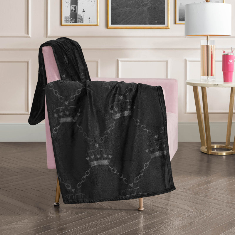 Juicy Couture Embossed Plush Throw Blanket, Embossed Diagonal Logo