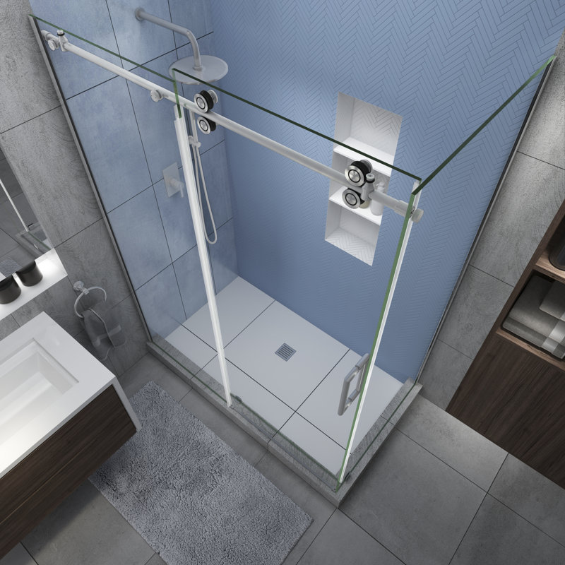 Langham XL Frameless Clear Glass Sliding Shower Enclosure with Stainless Steel Frame