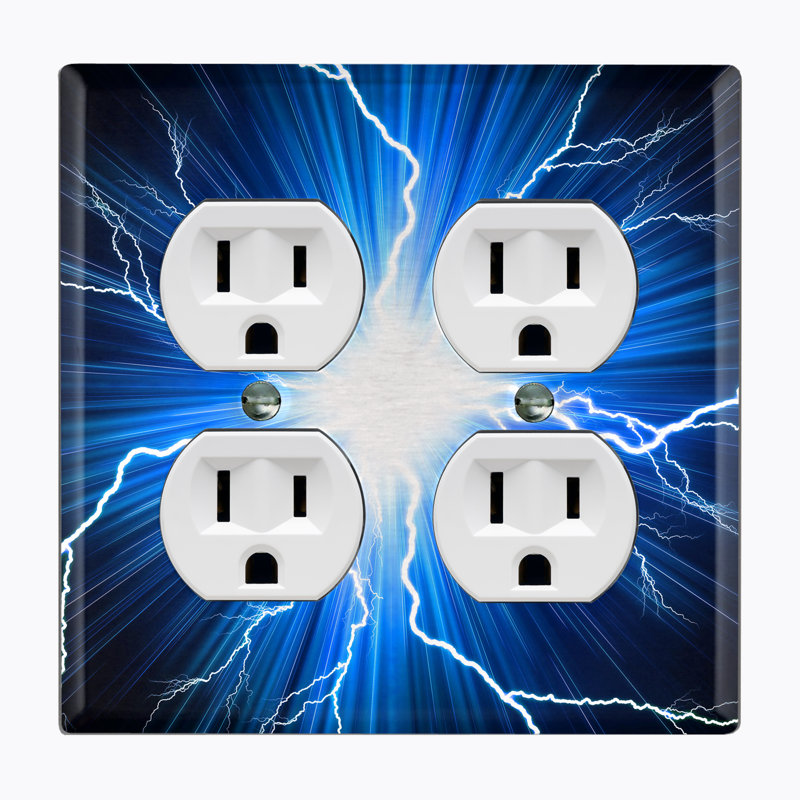 Metal Light Switch Plate Outlet Cover (Lightning Blue - Double Duplex), Blue