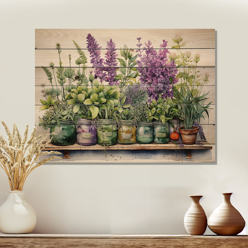 Herbes mauves, herbes vertes, impression sur bois sans cadre, H 24 po x l 32 po x P 0,78 po