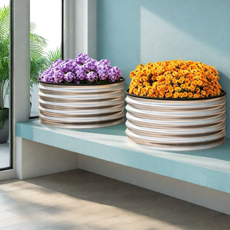 Ensemble de 2 jardinières, lits surélevés en acier galvanisé, jardin de patio moderne