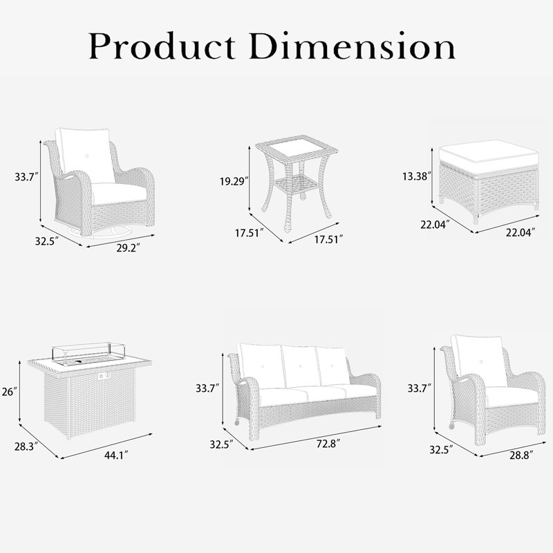 Ensemble de mobilier d'extérieur 10 pièces avec foyer 44 po LayinSun, Marine, Noir, noir, noir, noir