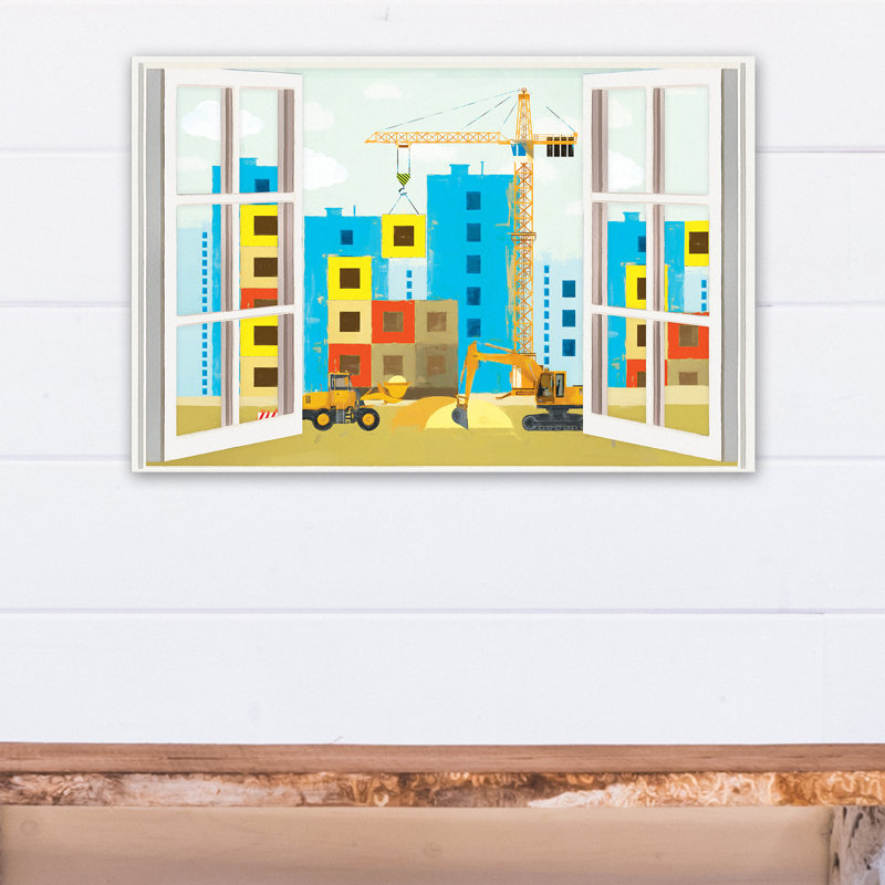 Art sur toile, "Fontanez City Construction Window", H 16 po x l 24 po x P 1,25 po