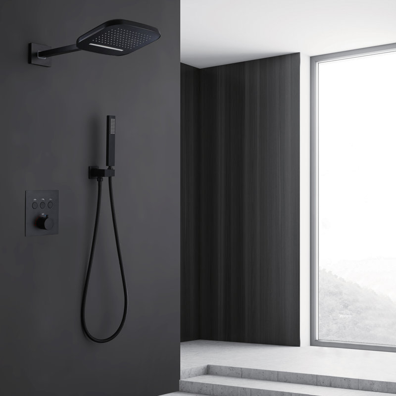 Complete Shower System with Rain Shower Heads, Matte Black