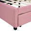 Lit de jour double avec 2 tiroirs de rangement - Tissu en lin rose, structure, aucun sommier nécessaire 2 po, nécessaire, lit fiable