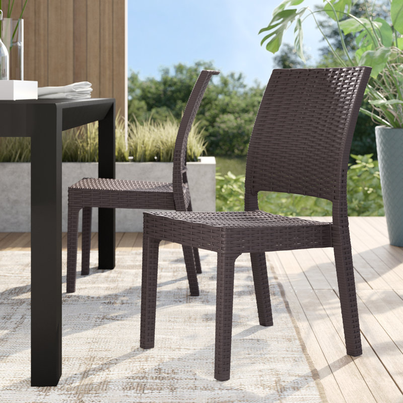 Tomosuke Stacking Patio Dining Side Chair, Brown