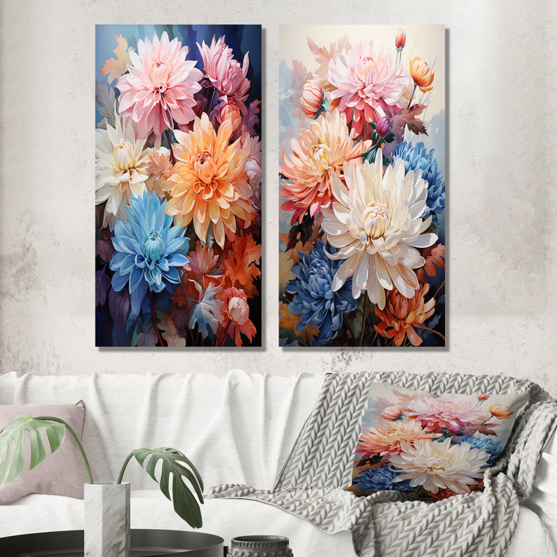 «Mums Représentation multicolore acrylique», 2 pièces sur toile, H 20 po x l 24 po, Toile tendue